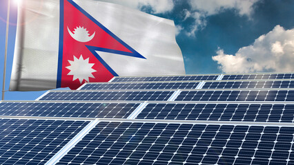 Solar panel, photovoltaic, alternative electricity source - concept of sustainable resources renewable energy Green energy sustainability power flag wave sunset