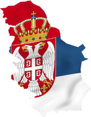 Serbia map with waving flag.