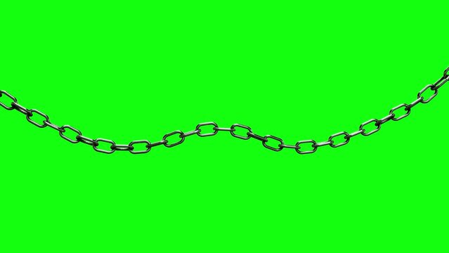 Connected Long Chain Drop, Realistic Chain Falls And Swings, Easy Edit With Green Screen Chroma Key Background