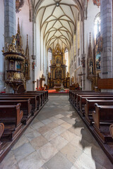 Fototapeta na wymiar Church of St. Vita, Gothic three-nave building, Cesky Krumlov, Czech Republic