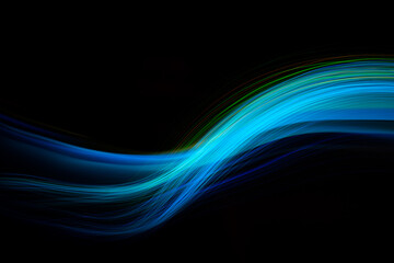 Neon technology stripes. Digital blue and green lines waves on black background.