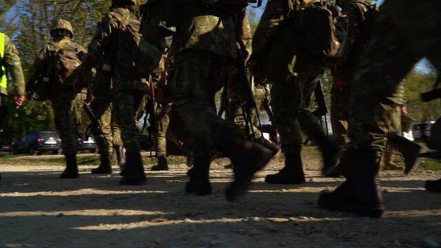 military. a battalion before the exercises. defense exercises. 4k video.