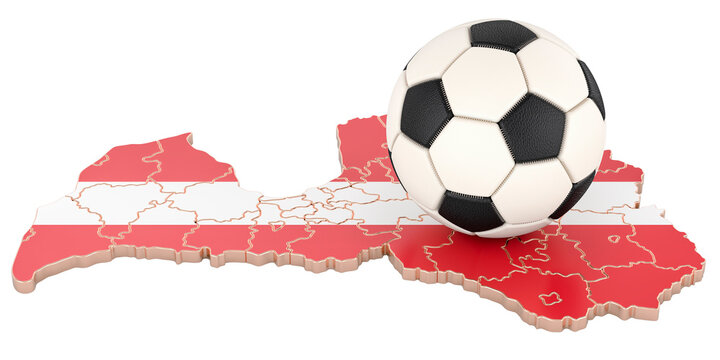 Football ball with map of Latvia concept, 3D rendering