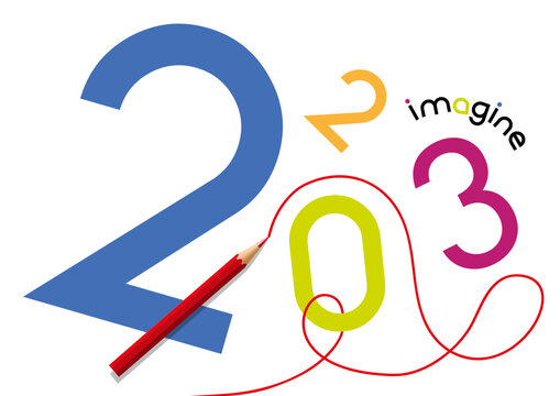 Carte de vœux 2023 au graphisme dynamique et coloré, pour symboliser l’imagination et la création artistique.