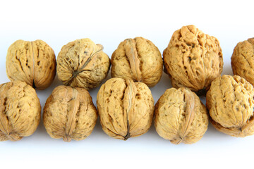 Walnuts on a white background