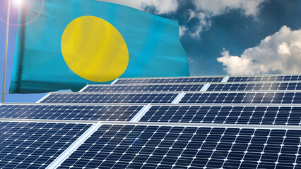 Solar panel, photovoltaic, alternative electricity source - concept of sustainable resources renewable energy Green energy sustainability power flag wave sunset