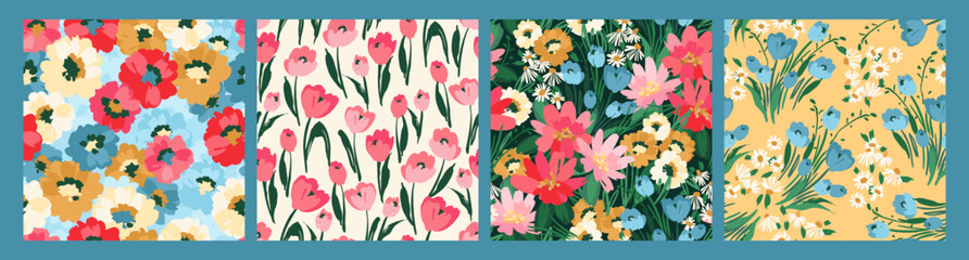 Obraz premium Set of lforal seamless patterns. Vector design for paper, cover, fabric, interior decor and other