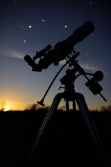 Astronomical telescope and equipment for observing stars, Milky way, Moon and planets.