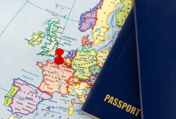 Travel concept. Passport on world map