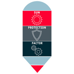 SPF - Sun Protection Factor acronym. business concept background. vector illustration concept with keywords and icons. lettering illustration with icons for web banner, flyer, landing pag
