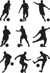 silhouette of people playing football soccer