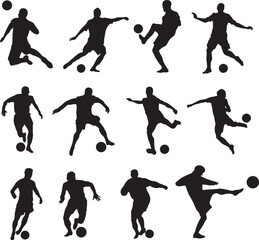 silhouette of people playing football soccer
