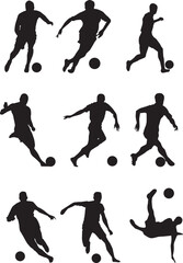 silhouette of people playing football soccer