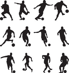 silhouette of people playing football soccer
