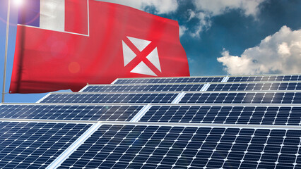Solar panel, photovoltaic, alternative electricity source - concept of sustainable resources renewable energy Green energy sustainability power flag wave sunset