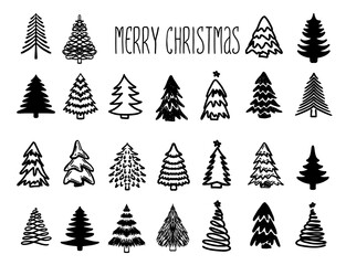 Obraz premium Christmas tree set, Hand drawn illustrations. 