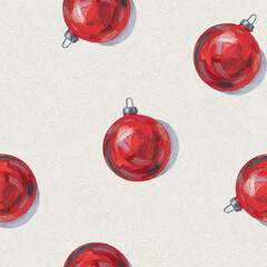 Retro Christmas Seamless Pattern. Christmas oil painting. Christmas tree toy pattern.  Red ball. Christmas retro background	