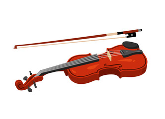 Vector illustration of wooden violin with bow. © Mus Illustrations