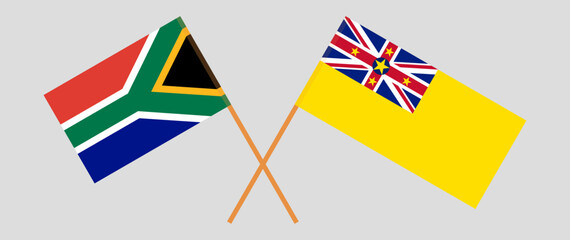 Crossed flags of South Africa and Niue. Official colors. Correct proportion