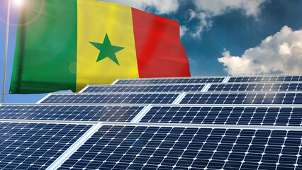 Solar panel, photovoltaic, alternative electricity source - concept of sustainable resources renewable energy Green energy sustainability power flag wave sunset