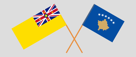 Crossed flags of Niue and Kosovo. Official colors. Correct proportion