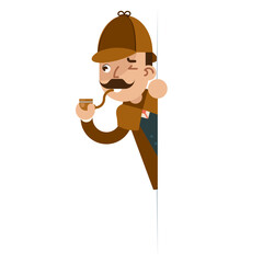 Detective with smoking pipe cartoon character flat design vector illustration