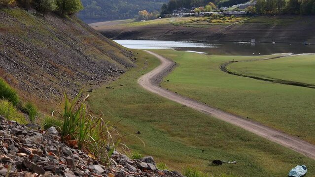the german edersee lake with very low water 4k 30fps video