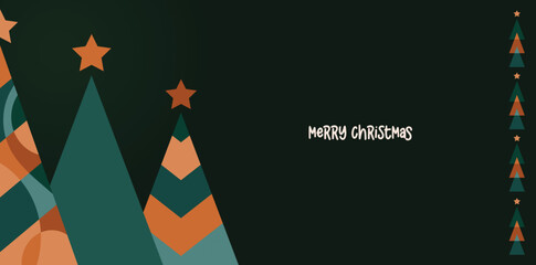 Christmas tree retro design, abstract pine tree forest vector, winter holidays illustration