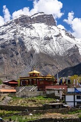 Vertical shot of Holy Buddhist Hindu site of Muktinath in Upper Mustang, Nepal