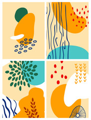 Fototapeta premium Abstrast shape and floral, modern wall art poster set. Hand drawn lines and organic shape graphic print. Abstract Plant Art design for print, cover, wallpaper, social media. Vector illustration.