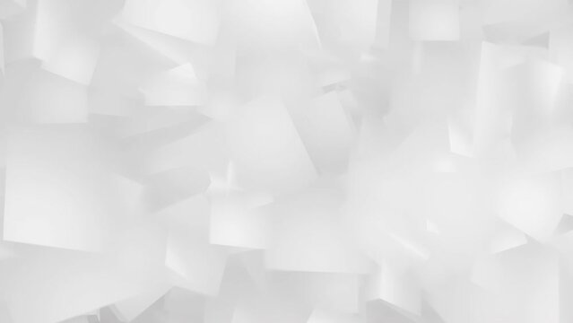 Soft white irregular cubes cloud smooth abstract tech minimal geometric low poly motion 3d background. 4K Seamless looping animation.
