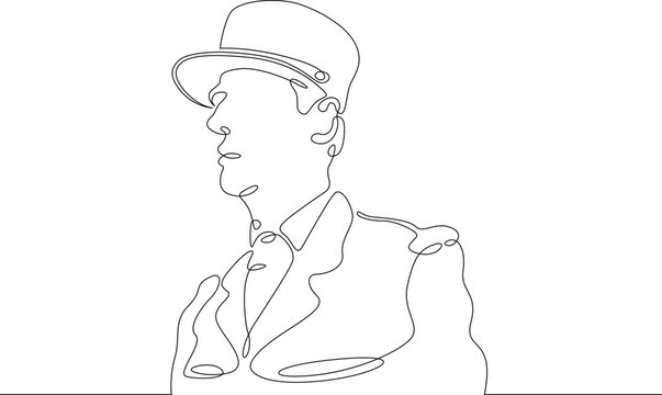 One continuous line. Historical character. French military general. French President Charles de Gaulle. Military in dress uniform.One continuous line on a white background.