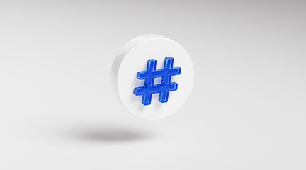 Hashtag Blue Glass Icon Button on Circle App Symbol 3D Render © natanaelginting