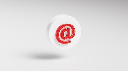 At Sign Red Glass Icon Button on Circle App Symbol 3D Render