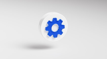 Gear Setting Blue Glass Icon Button on Circle App Symbol 3D Render © natanaelginting