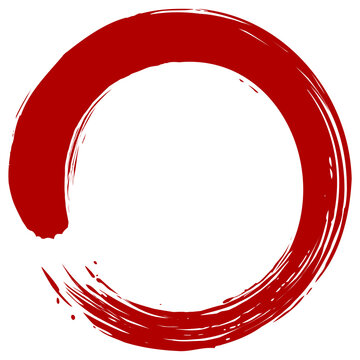 Red Zen Enso Japanese Circle Brush Stroke Sumi-e Vector Illustration Ink Logo Design Art
