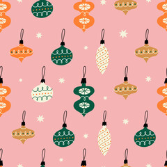 Christmas seamless pattern with xmas balls. Hand Drawn texture for winter holidays.  - 539965279