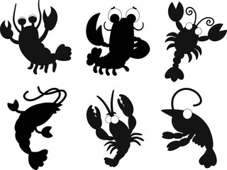 Collections of Lobster isolated vector Silhouettes