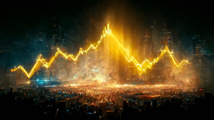 Golden illuminated chart over the city