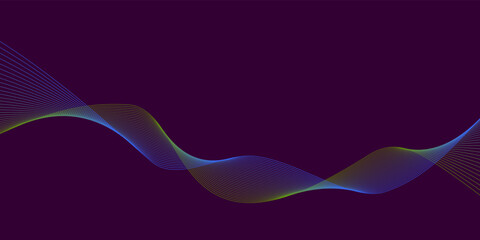 Dark background Purple Blue Green wave lines Flowing waves Abstract digital equalizer sound wave Flow. Line Vector illustration for tech futuristic innovation concept background Graphic design Curve