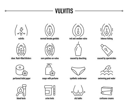 Vulvitis Vector Icon Set. Line Editable Medical Icons.