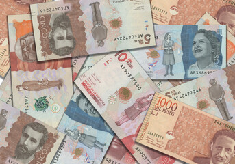 Paper money from Colombia. Colombian peso. Close up banknotes from Colombia. Colombian currency 