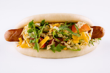 Healthy and tasty hot-dog with big grilled sausage