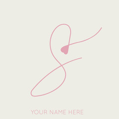 Letter S logo monogram.Calligraphic signature icon.Love symbol lettering sign.Wedding, beauty, gift boutique alphabet initial.Handwritten style character.Heart shape.