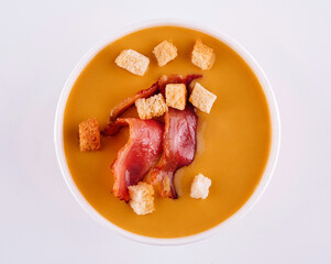 Cream of pumpkin soup with bacon