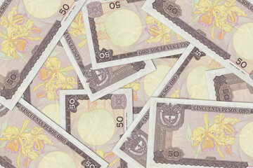 Paper money from Colombia. Colombian peso. Close up banknotes from Colombia. Colombian currency 