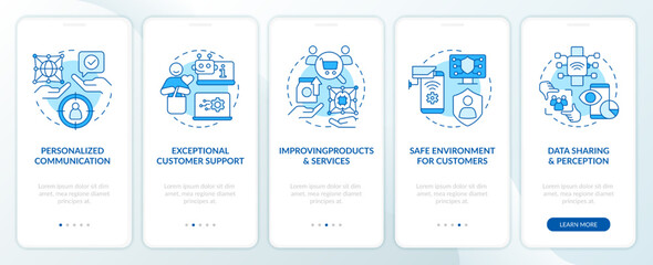 Provide IoT for business reasons blue onboarding mobile app screen. Walkthrough 5 steps editable graphic instructions with linear concepts. UI, UX, GUI template. Myriad Pro-Bold, Regular fonts used