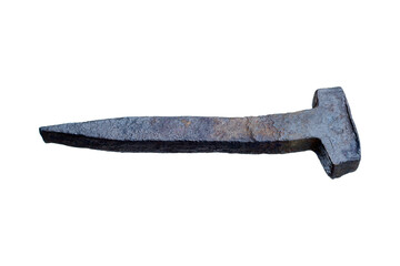 Big old rusty nail on transparent background