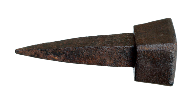 Old rusty nail on transparent background