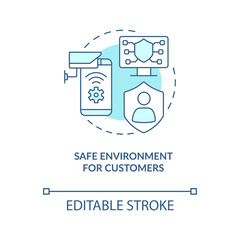 Safe environment for customers turquoise concept icon. Digital security abstract idea thin line illustration. Isolated outline drawing. Editable stroke. Arial, Myriad Pro-Bold fonts used